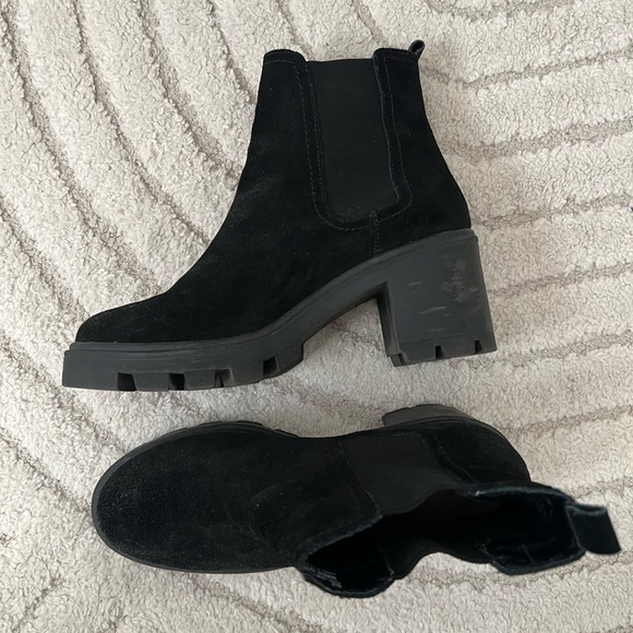 Splendid chunky heel Chelsea booties suede 8 black - Picture 5 of 7